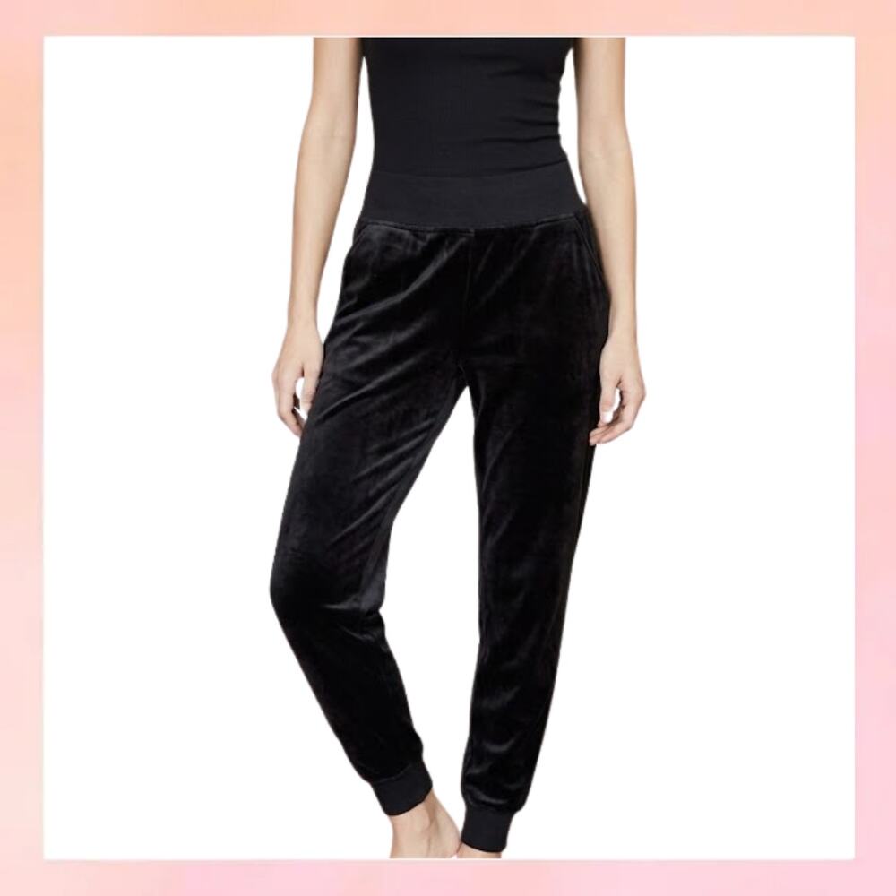 HUE Black Velour Joggers Lounge Pants Size Large